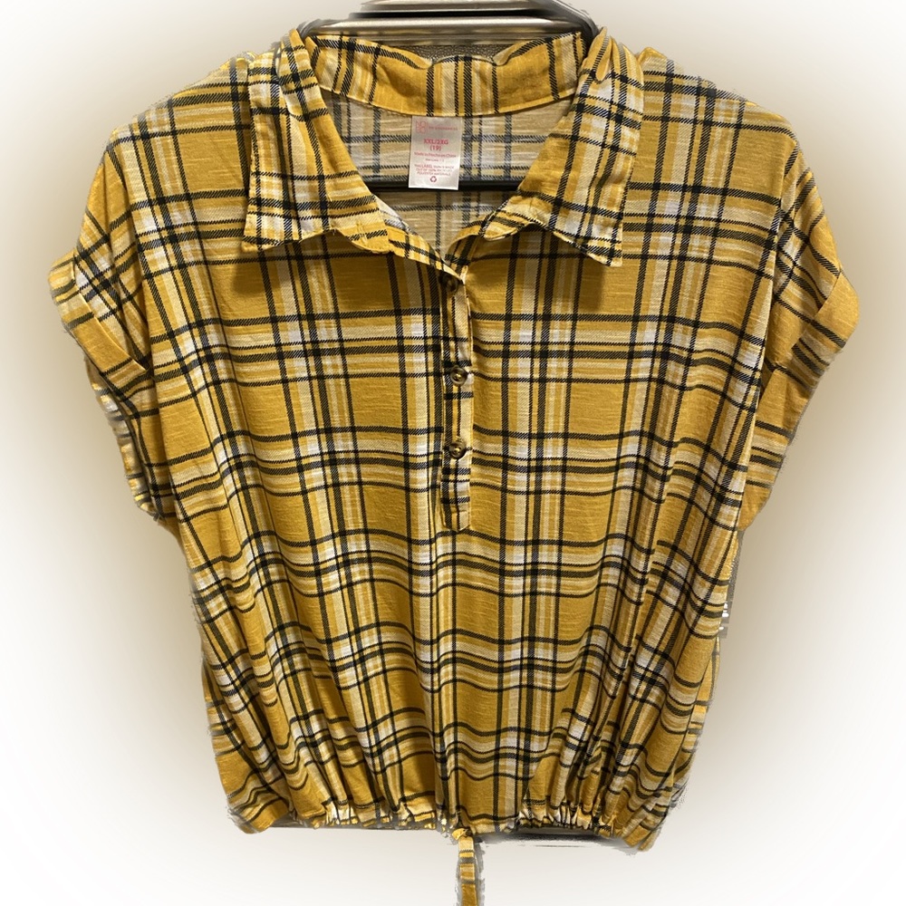 Mustard blouse blouse with buttons and drawstring